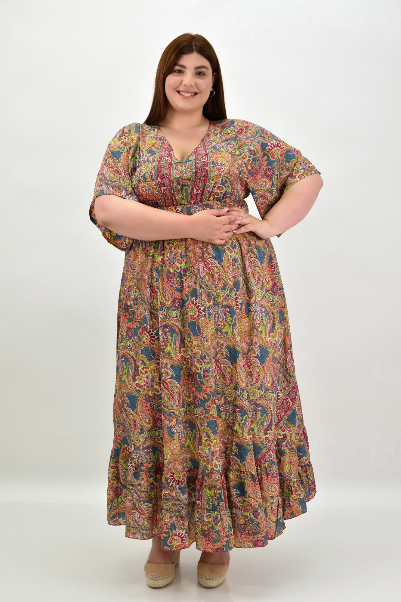 Γυναικείο μεταξωτό boho φόρεμα oversized Ροζ 20079