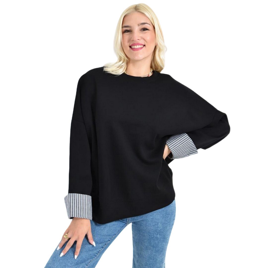 Γυναικεία Μαύρη Oversized Μπλούζα με Ρεβέρ Πουκαμίσου Μαύρο 27059