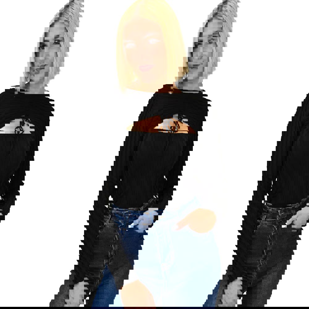 Γυναικείο πλεκτό crop top με άνοιγμα στο μπούστο Μαύρο 21996