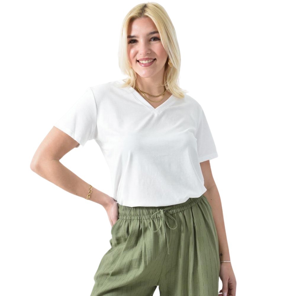 Μονόχρωμο Basic T-shirt με V ντεκολτέ Λευκό 26407
