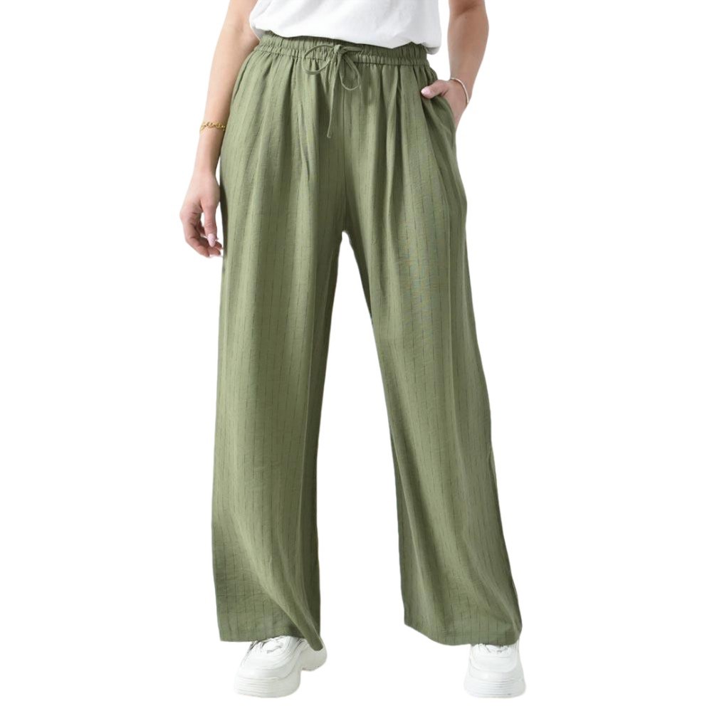 Παντελόνι ψηλόμεσο ριγέ με δέσιμο Χακί 26318