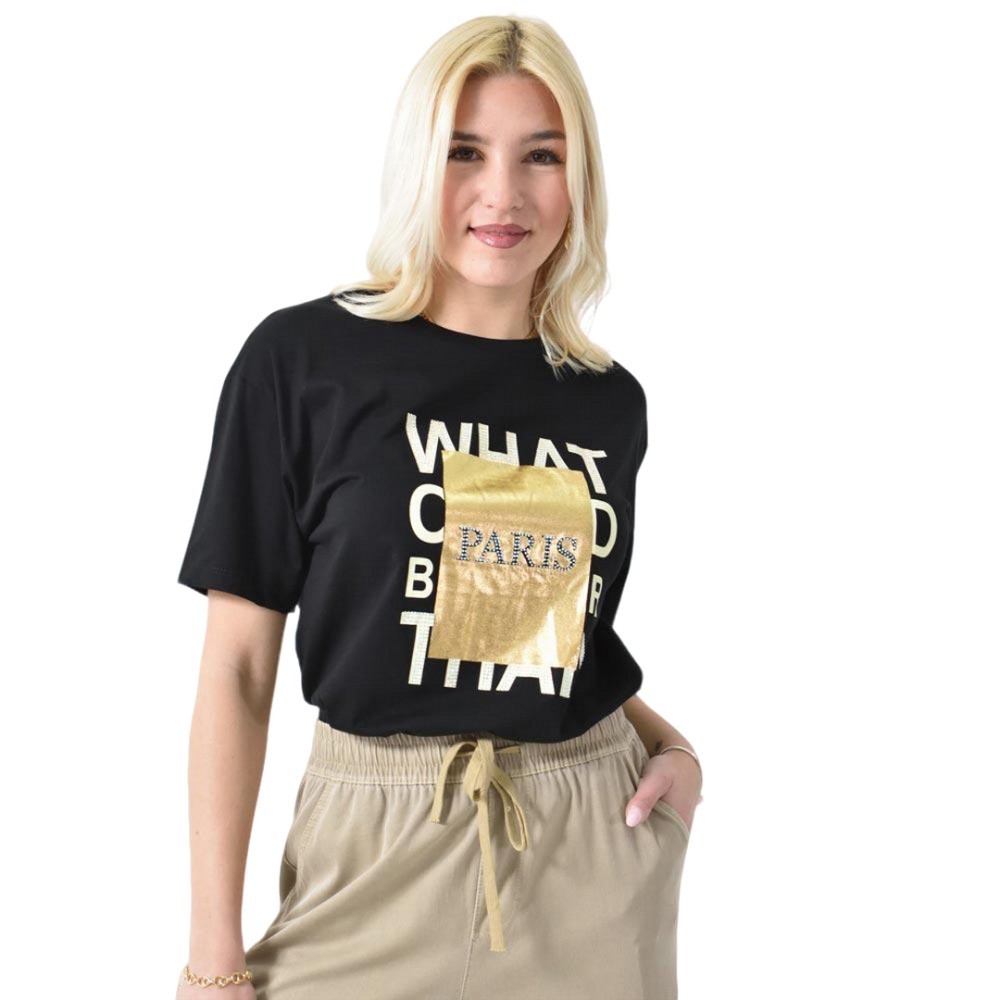 Γυναικείο T-shirt με μεταλιζε πλαίσιο PARIS Μαύρο 26420