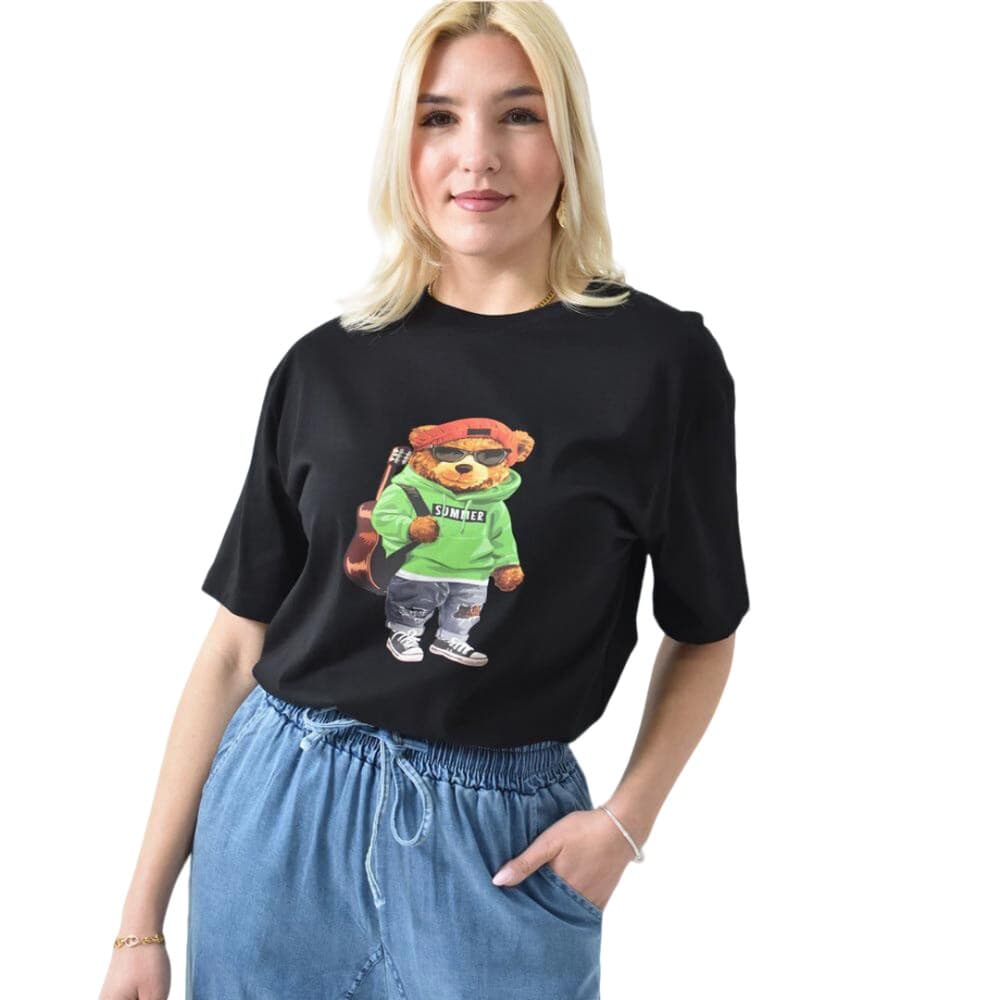 Γυναικείο T-shirt με σχέδιο αρκούδι Μαύρο 26416