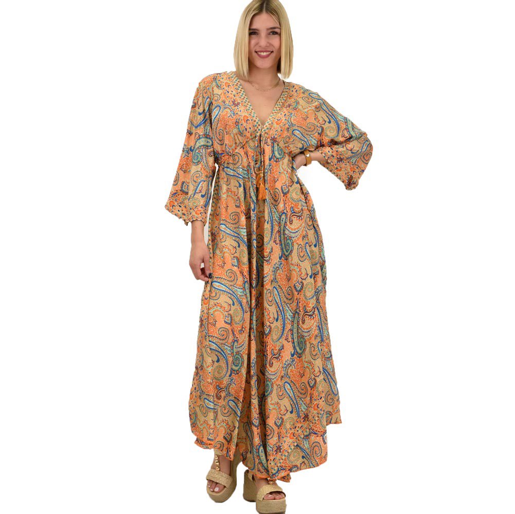Γυναικείο μεταξωτό boho φόρεμα με κρόσια Πορτοκαλί 20591