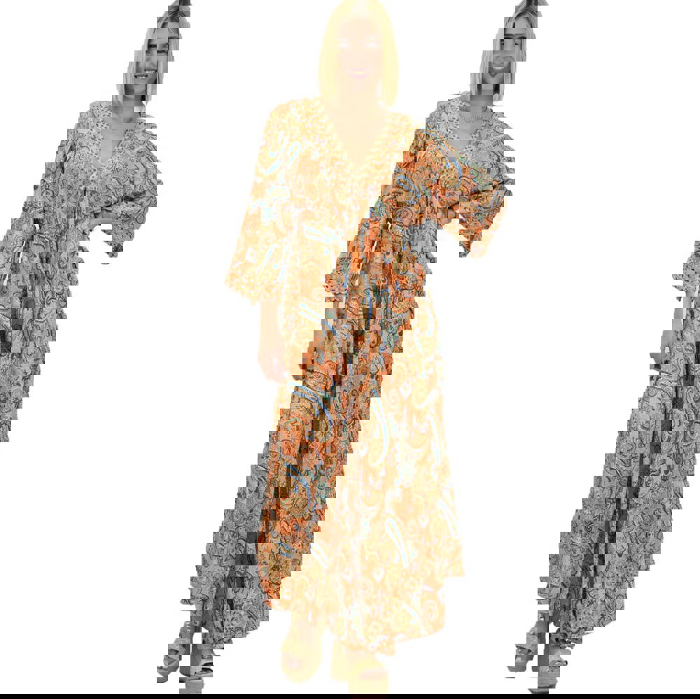 Γυναικείο μεταξωτό boho φόρεμα με κρόσια Πορτοκαλί 20591