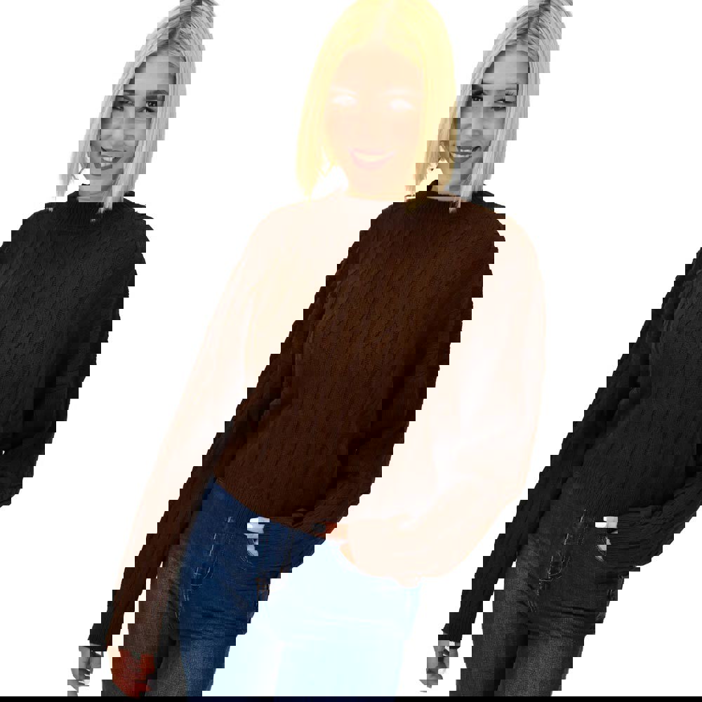 Γυναικείο πλεκτό πουλόβερ με σχέδιο Καφέ 22039