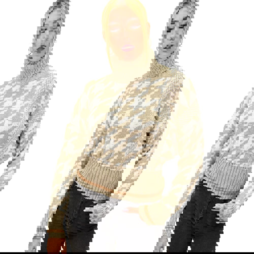 Γυναικέιο πλεκτό με σχέδιο Μπεζ 8881