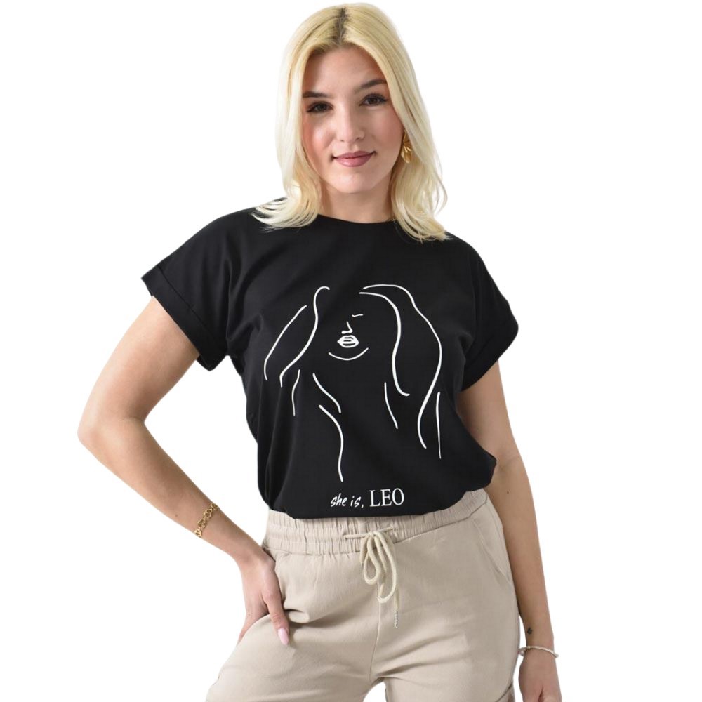 T-shirt με τύπωμα she is LEO Μαύρο 26394