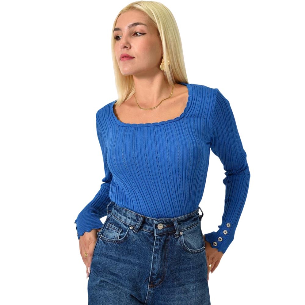 Πλεκτό τοπ POINTELLE με κουμπιά Μπλε Ρουά 25691