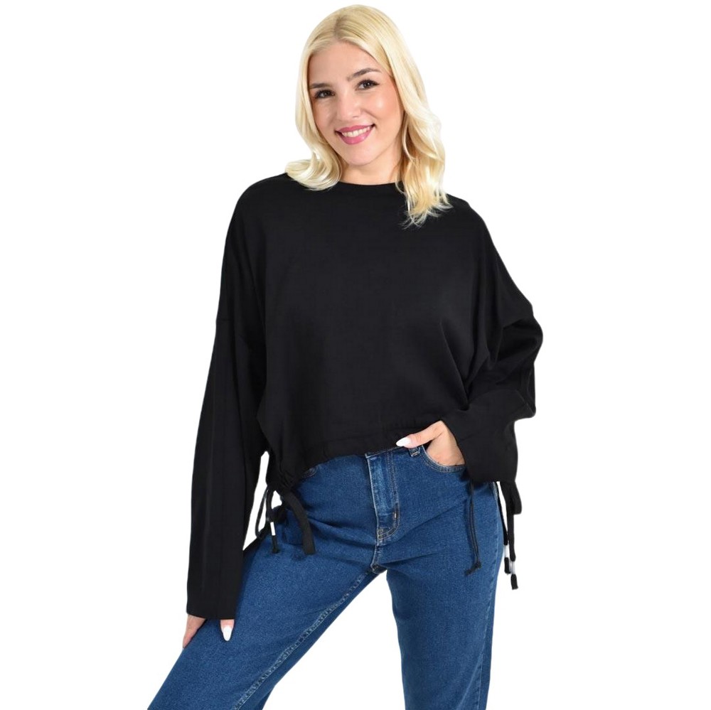 Γυναικεία Φούτερ Μπλούζα με Ρυθμιζόμενο Τελείωμα Μαύρο 27102