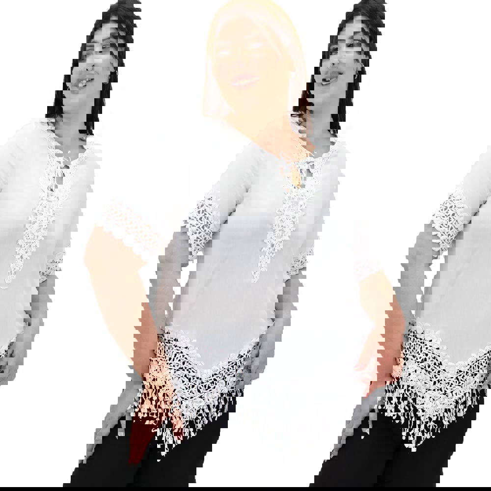 Γυναικεία boho μπλούζα με κέντημα Λευκό 15232