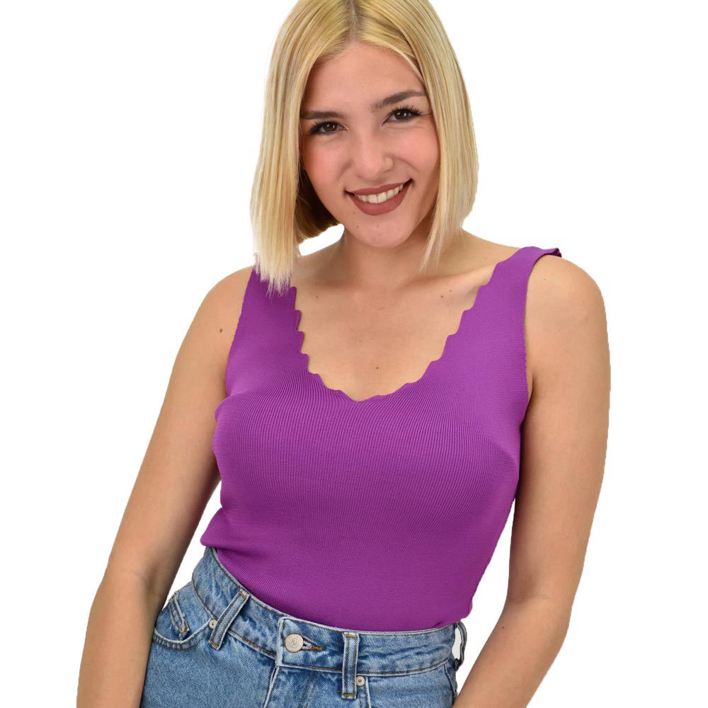 Γυναικείο Ριπ Τοπ με V-Neck κυματιστό ντεκολτέ Ματζέντα 20654