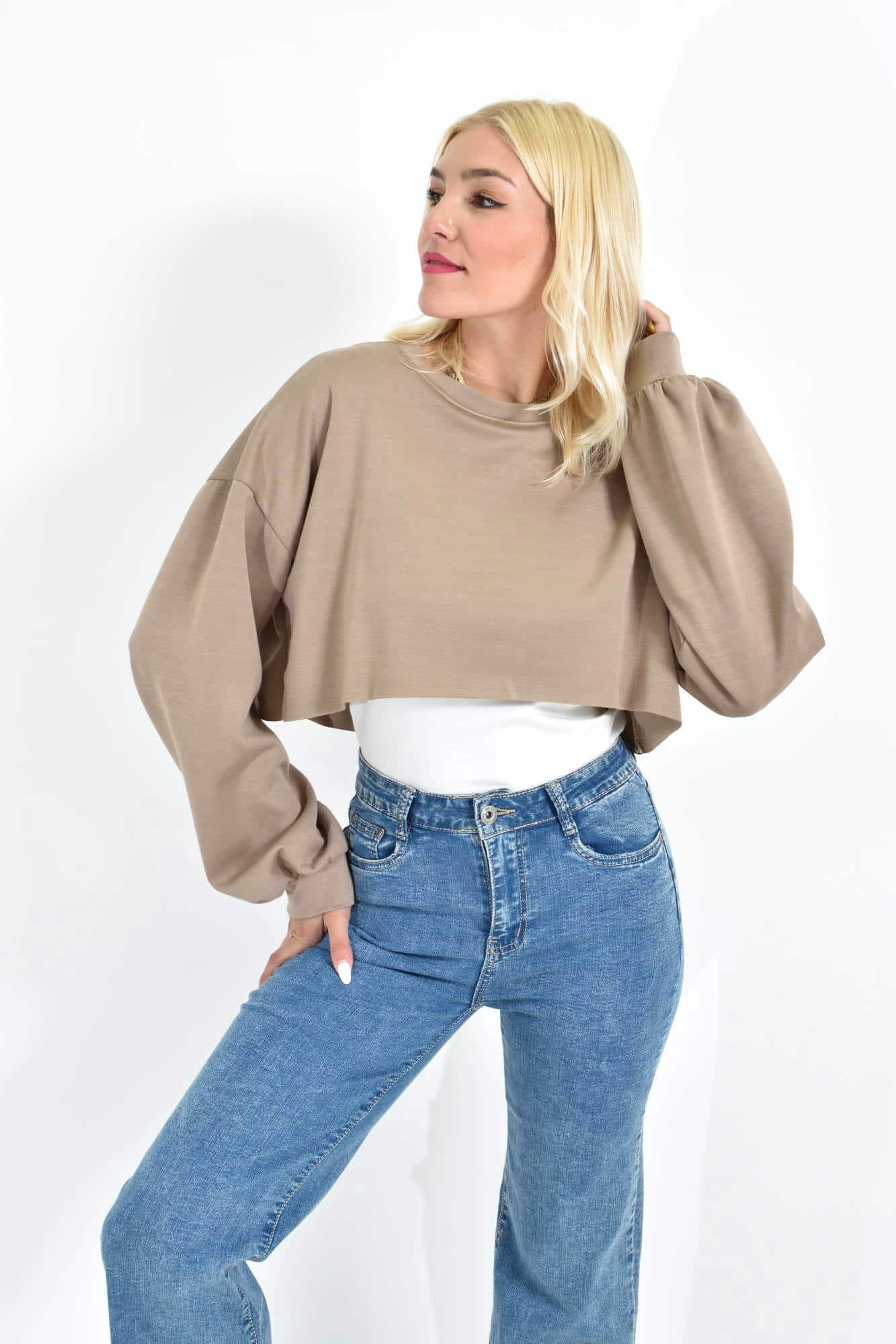 Γυναικείο Cropped Top με Balloon Μανίκια Πούρο 27099