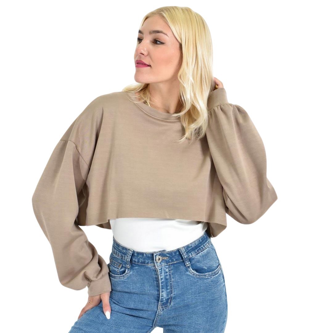 Γυναικείο Cropped Top με Balloon Μανίκια Πούρο 27099