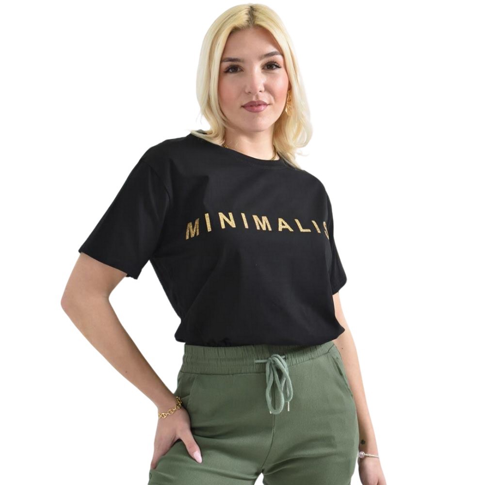 Γυναικείο T-shirt με χρυσό τύπωμα MINIMALIST Μαύρο 26390