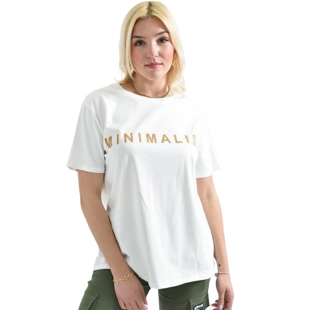 Γυναικείο T-shirt με χρυσό τύπωμα MINIMALIST Λευκό 26391