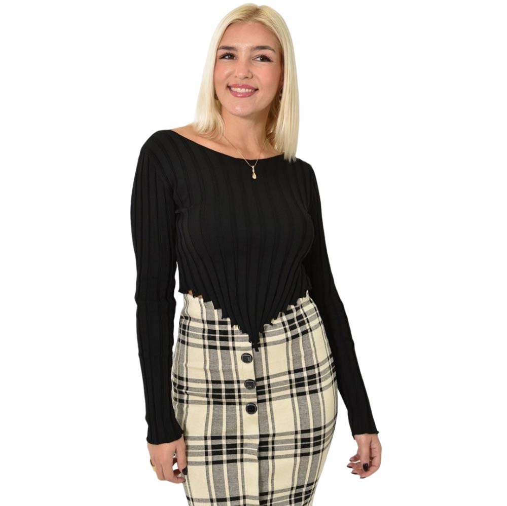 Ριπ τοπ κοντό με μακρύ μανίκι Μαύρο 26068