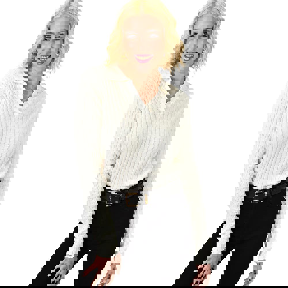 Γυναικεία μπλούζα ριπ με γιακά Εκρού 23065