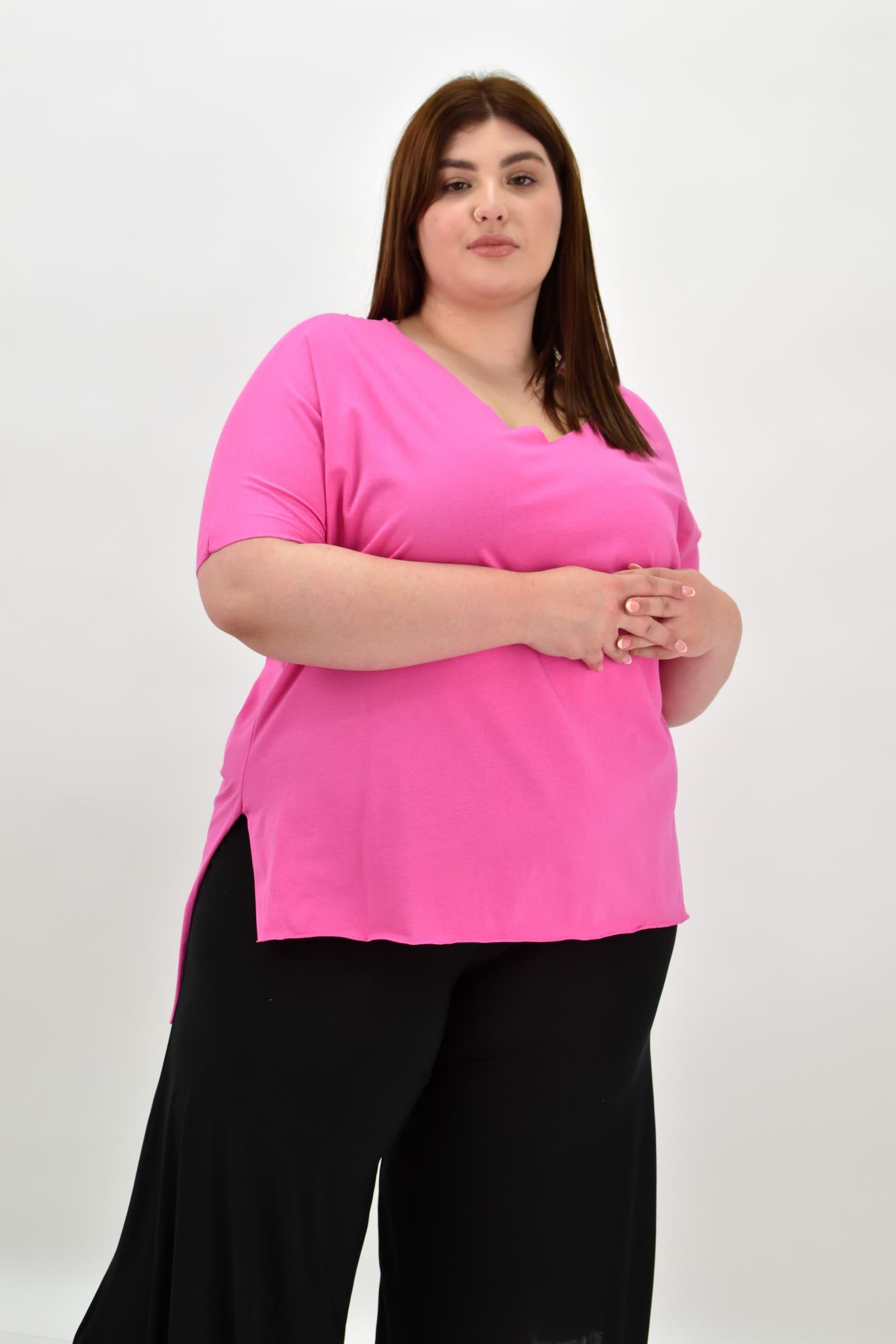 Γυναικεία μπλούζα μονόχρωμο plus size Φούξια 20113