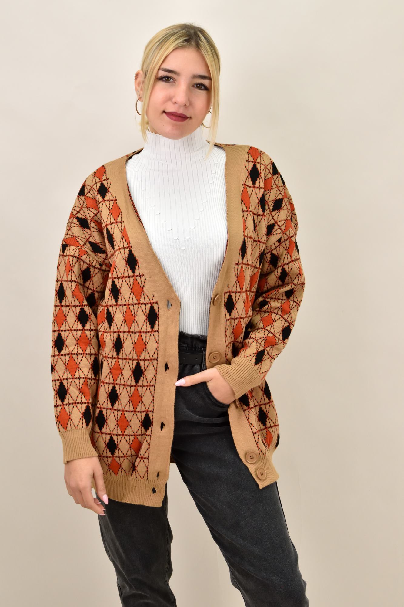 Γυναικεία oversized ζακέτα Μπεζ 13281