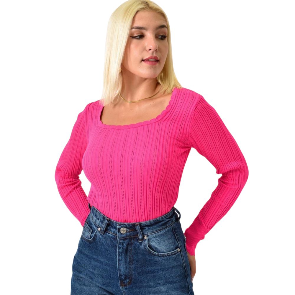 Πλεκτό τοπ POINTELLE με κουμπιά Φούξια 25696