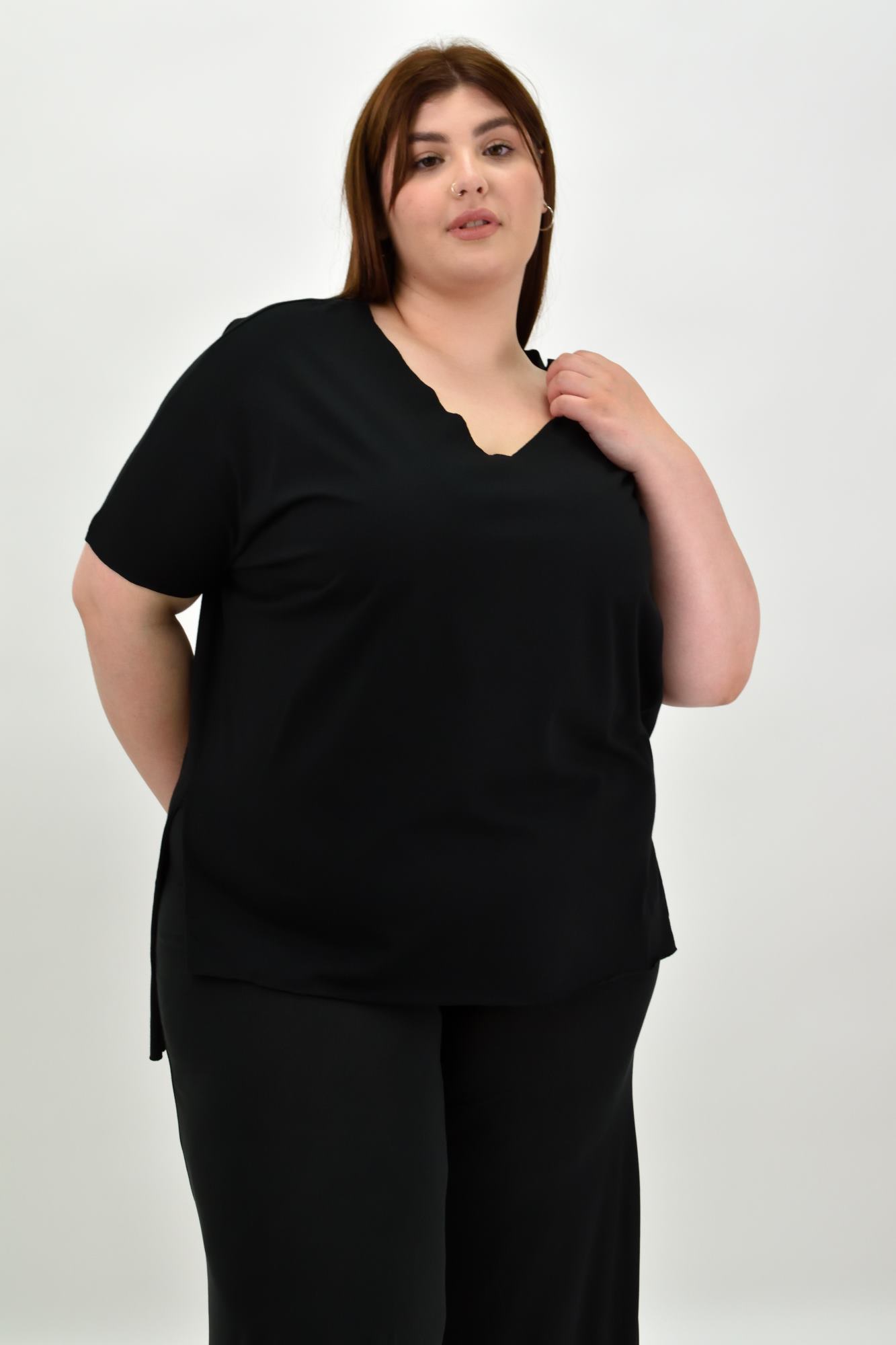 Γυναικεία μπλούζα μονόχρωμο plus size Μαύρο 20116