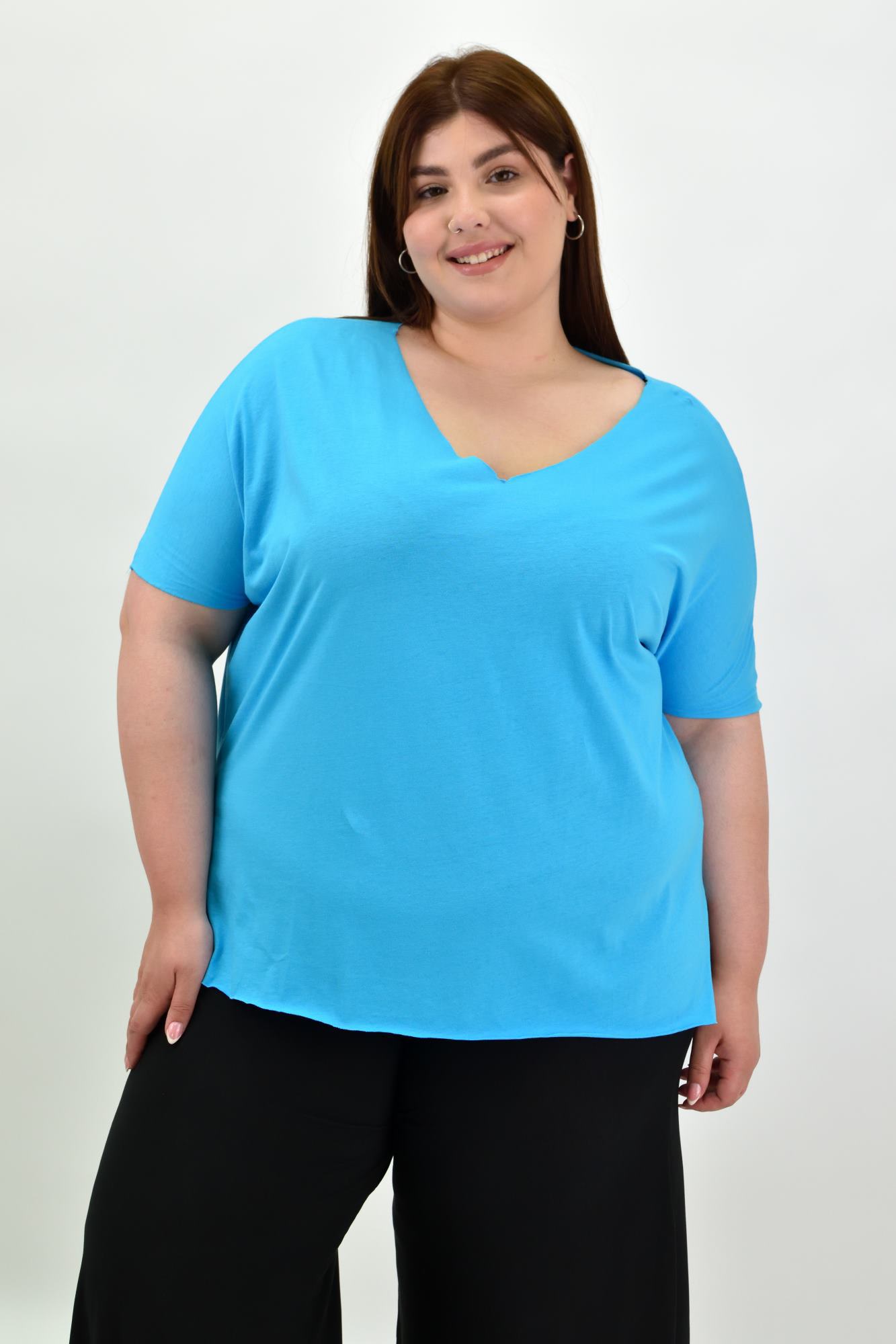 Γυναικεία μπλούζα μονόχρωμο plus size Γαλάζιο 20117