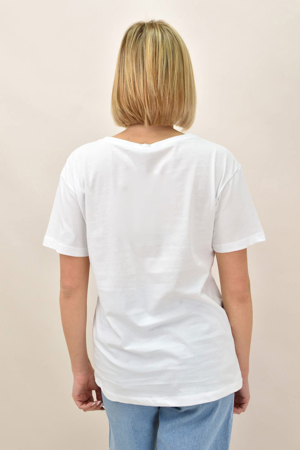 Γυναικείο T-shirt με στρας FOLLOW Λευκό 18962 φωτογραφία