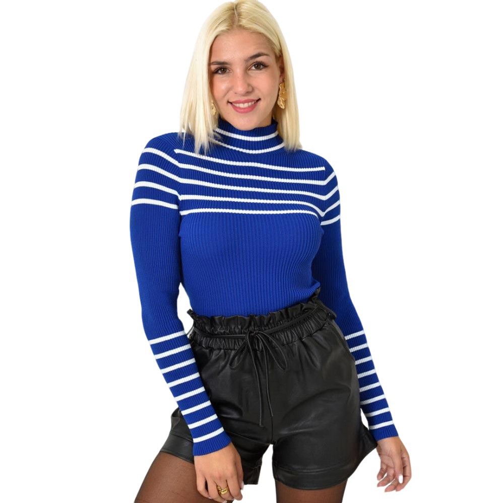 Γυναικείο πλεκτό τοπ με ρίγες Μπλε Ρουά 25718