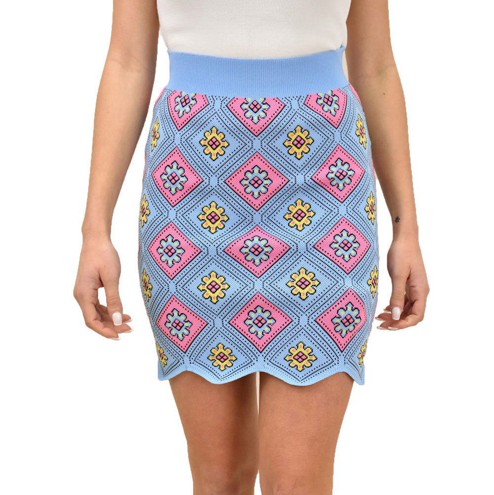 Γυναικεία πλεκτή φούστα με λουλούδια Γαλάζιο 18984