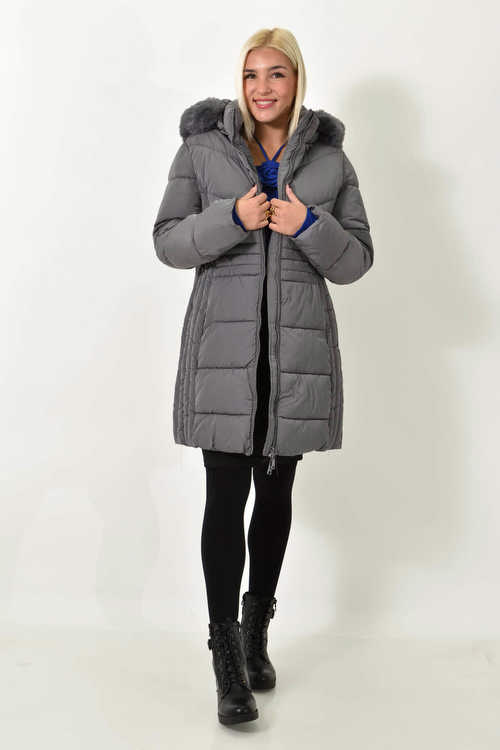 Γυναικείο Μακρύ μπουφάν καπιτονέ γκρι
