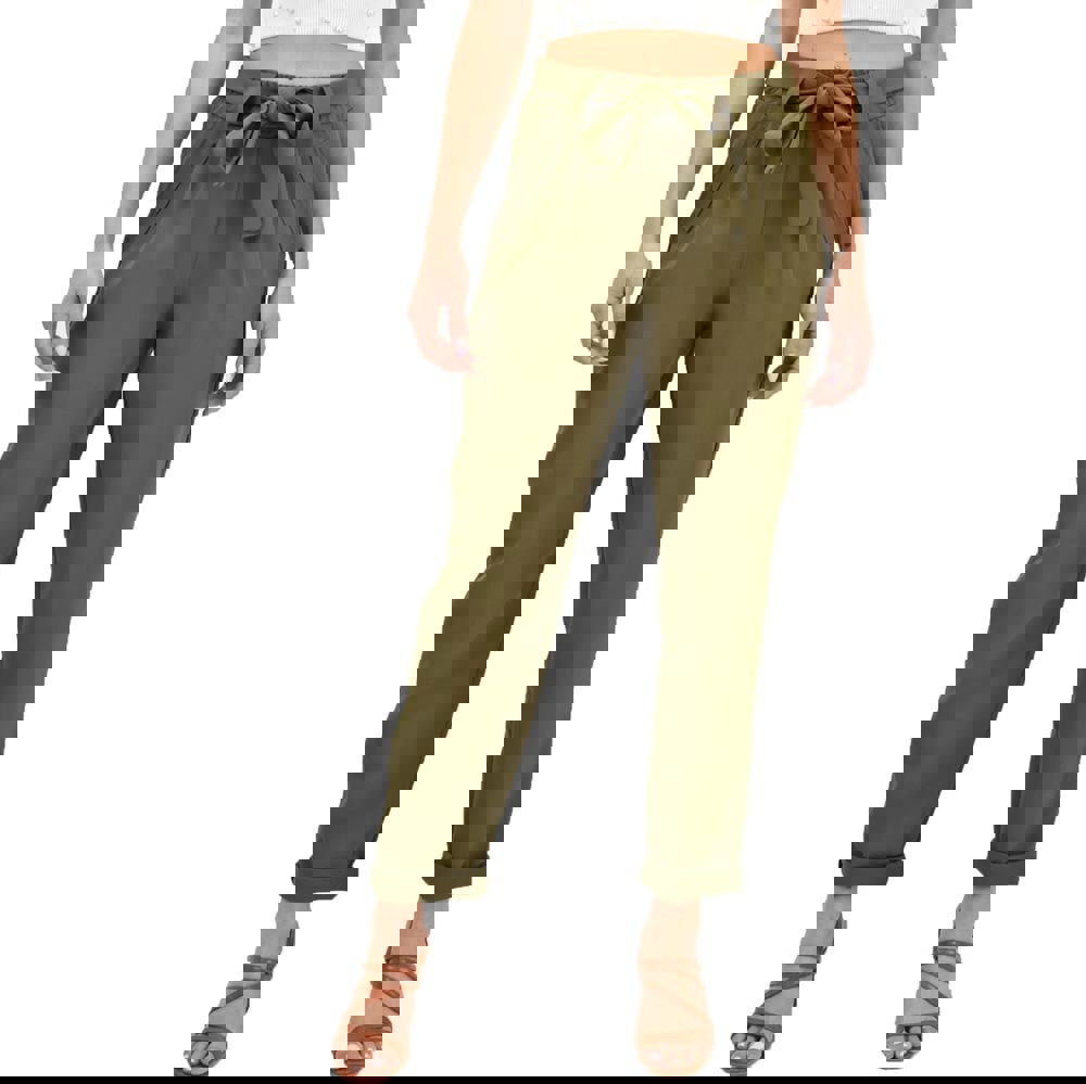 Γυναικείο παντελόνι baggy με ζώνη Λαδί 19477