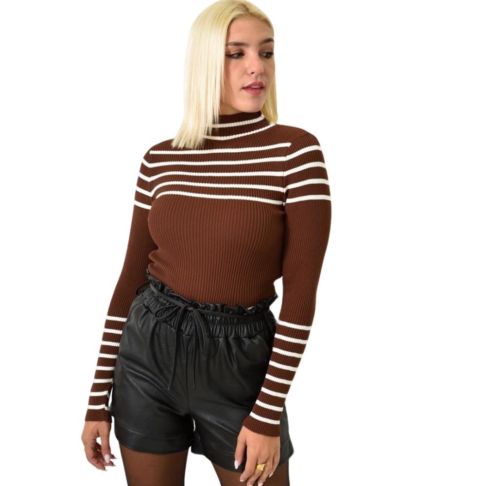 Γυναικείο πλεκτό τοπ με ρίγες Καφέ 25721