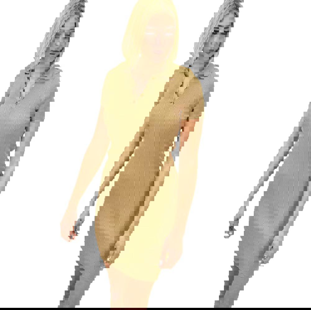 Γυναικείο εφαρμοστό φόρεμα σε polo στυλ Μπεζ 9747