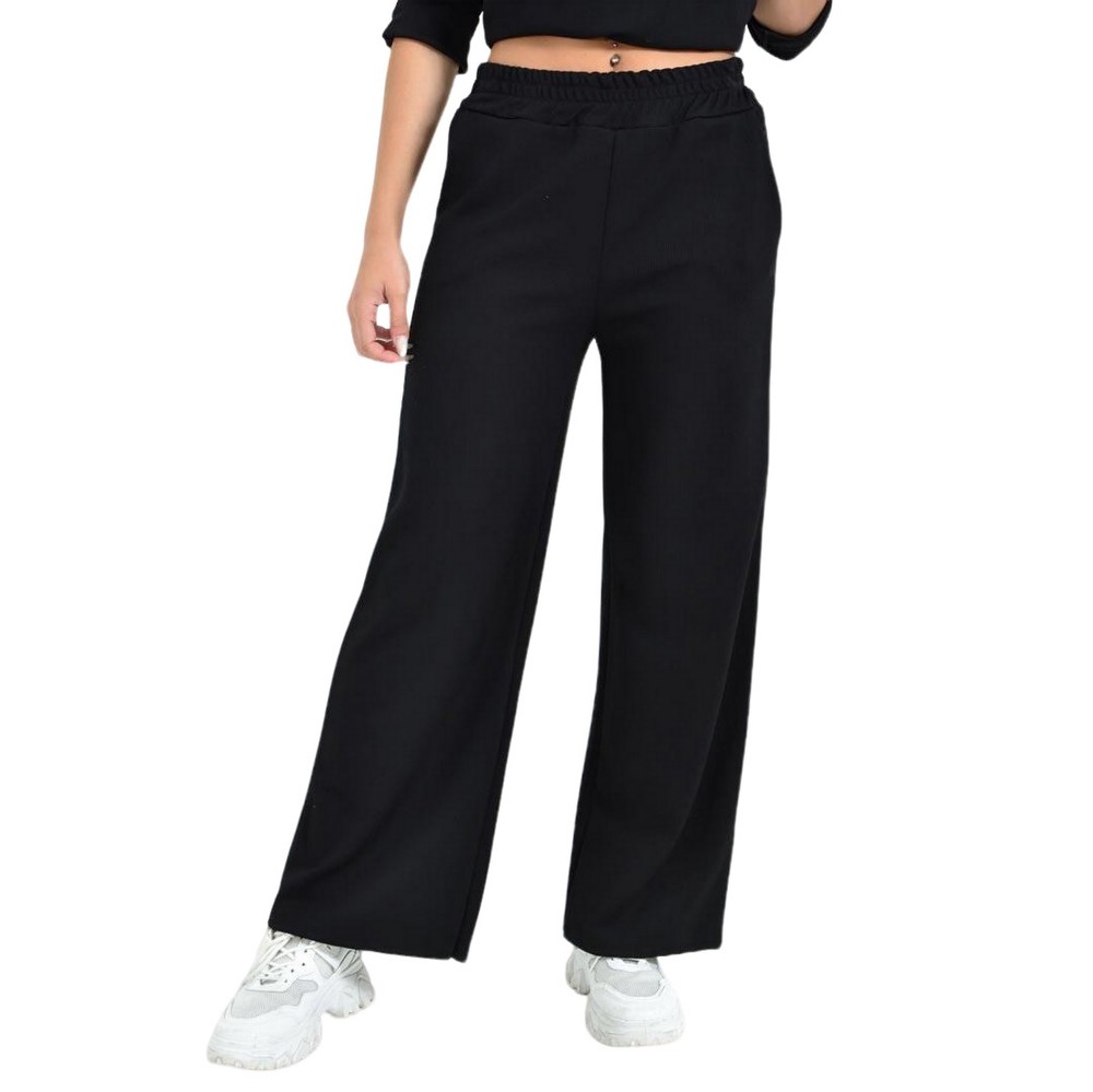 Γυναικείο Μαύρο Παντελόνι Wide Leg με Ελαστική Μέση Μαύρο 27046