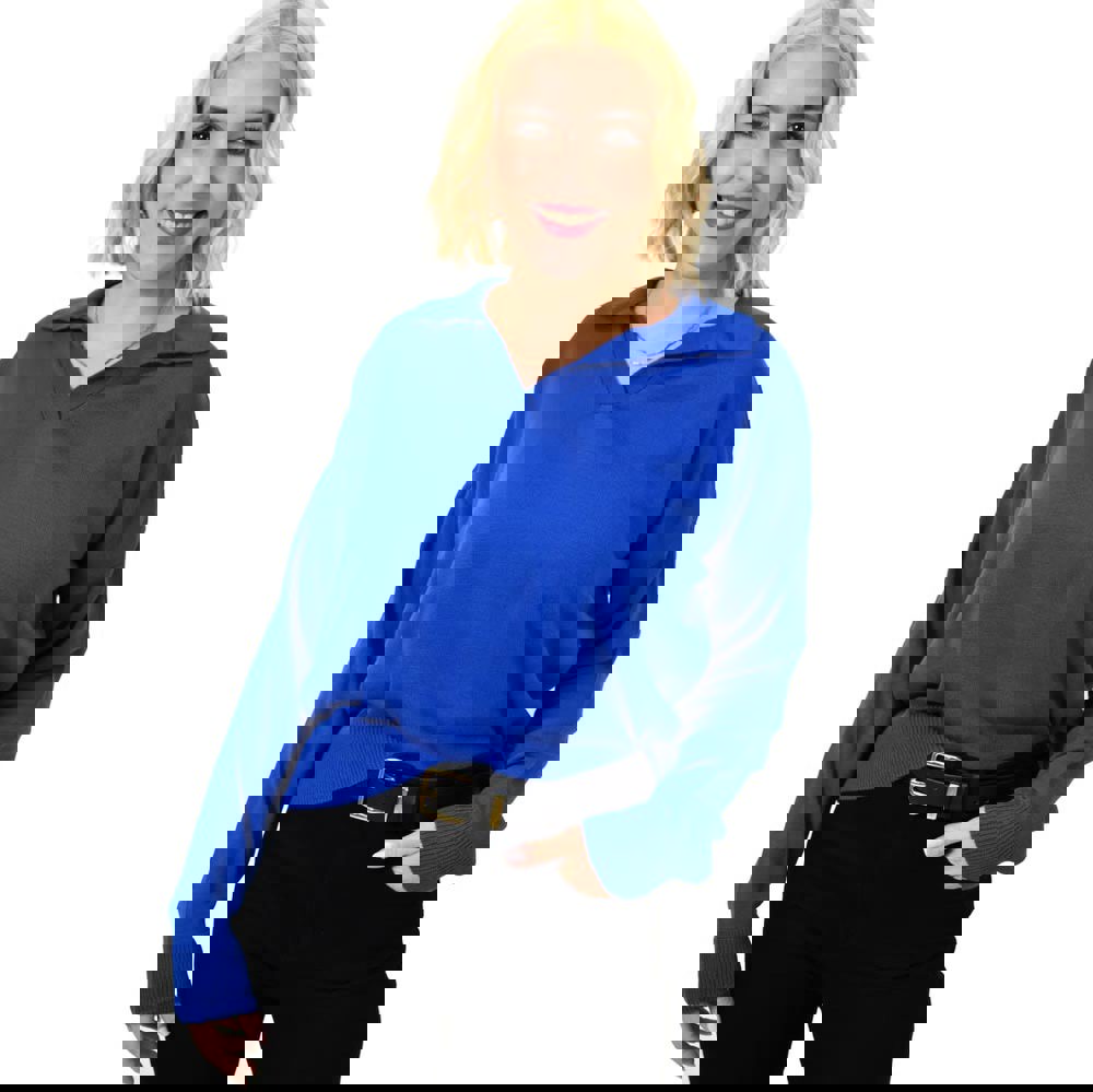 Μπλούζα με γιακά μονόχρωμη Μπλε Ρουά 23079