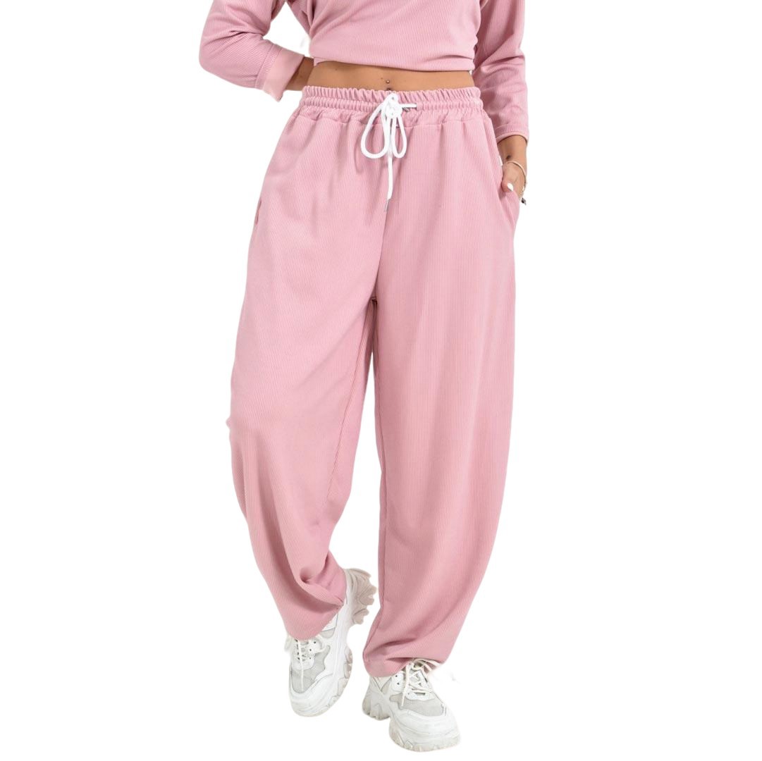 Γυναικείο Φαρδύ Παντελόνι Loungewear με Κορδόνι Σάπιο μήλο 27044