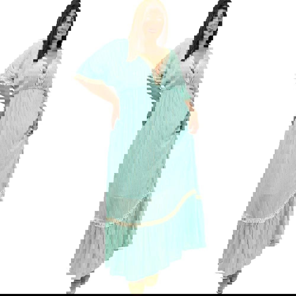 Γυναικείο maxi καφτάνι με κρόσια Σιέλ 20106