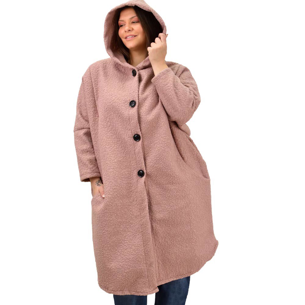 Γυναικείο παλτό μπουκλέ oversized Ροζ 19031