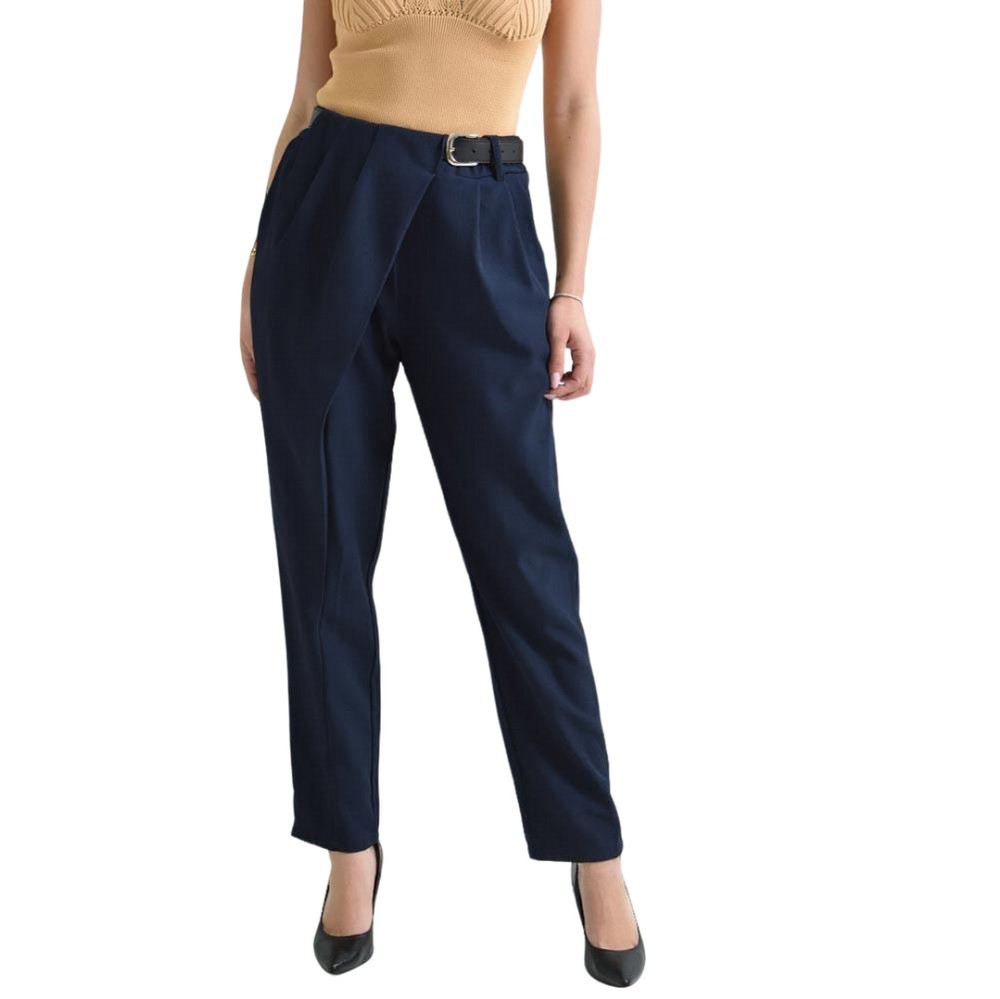 Παντελόνι με κρουαζέ σχέδιο και ζώνη Μπλε Σκούρο 26340