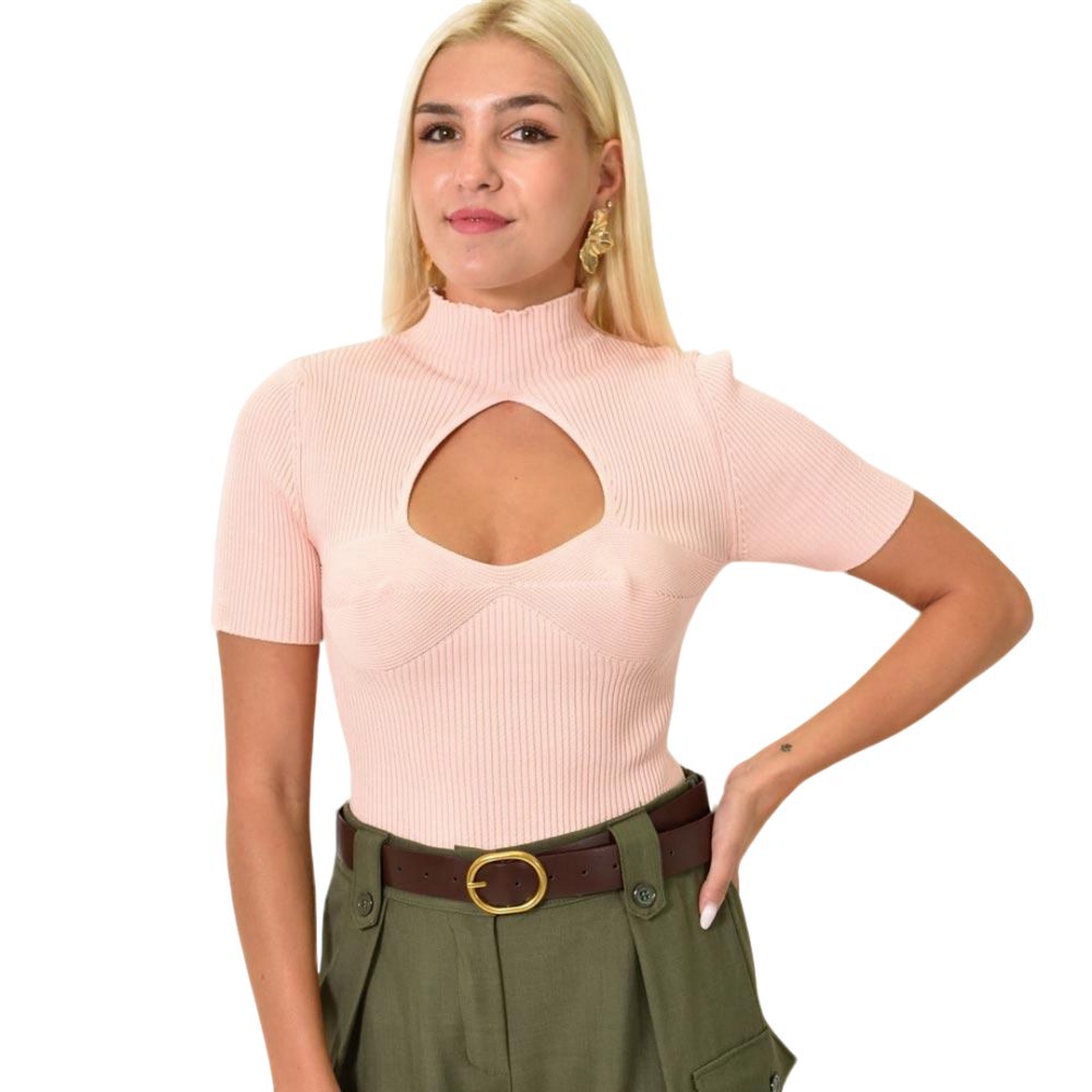 Τοπ μονόχρωμο με άνοιγμα στο μπούστο Απαλό Ροζ 25706