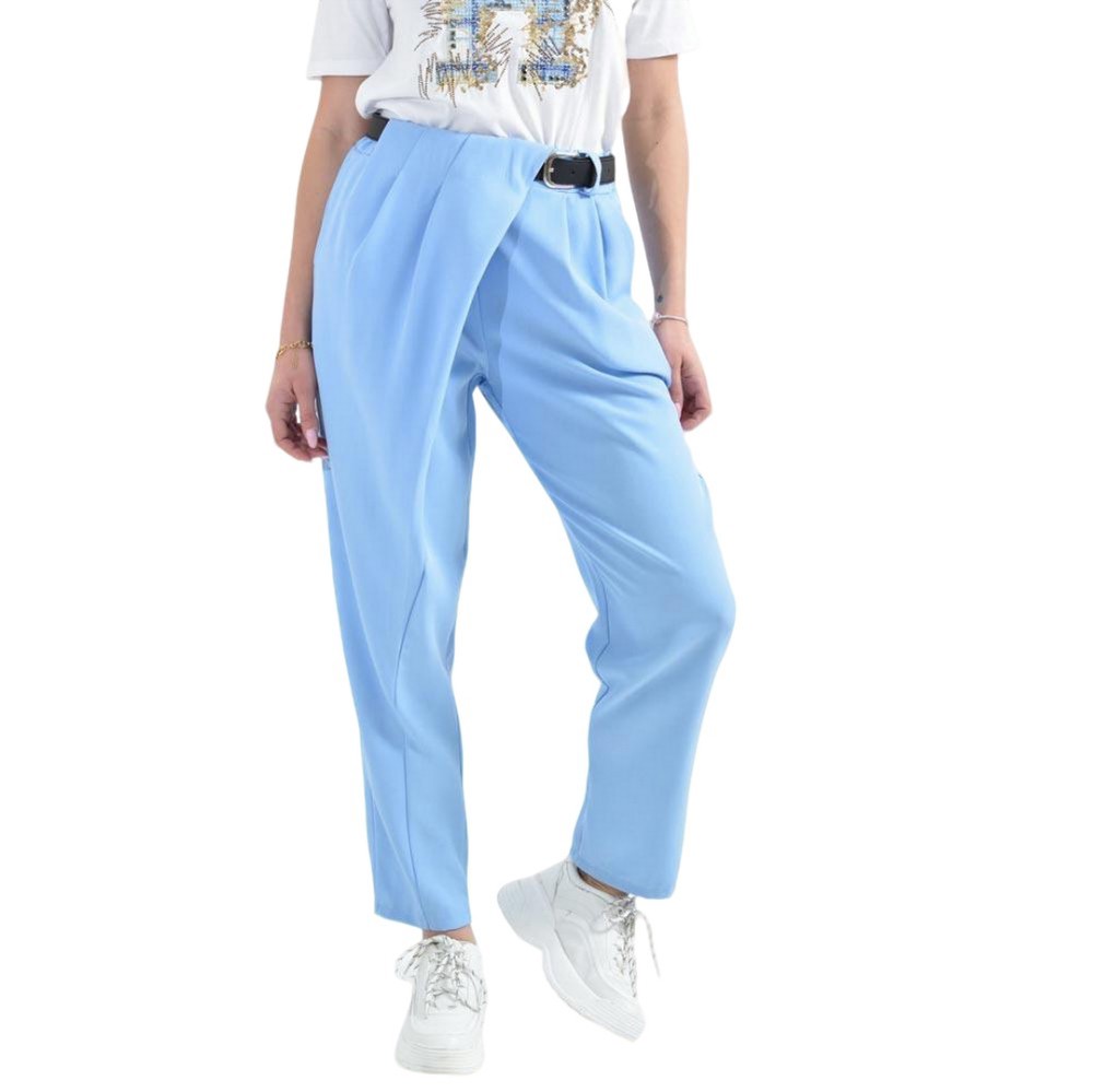 Παντελόνι με κρουαζέ σχέδιο και ζώνη Γαλάζιο 26341