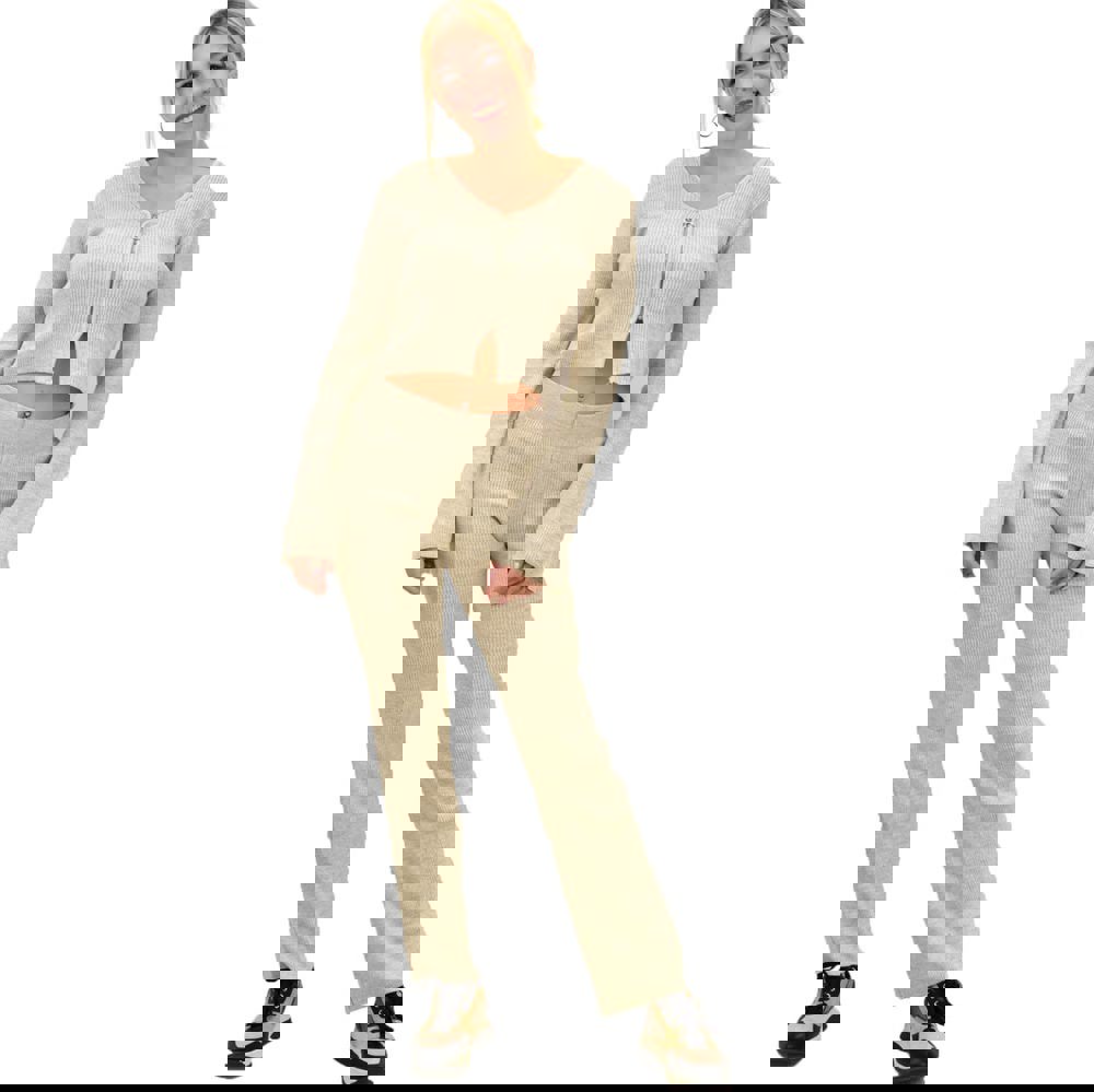 Γυναικείο πλεκτό σετ ριπ Μπεζ 8898