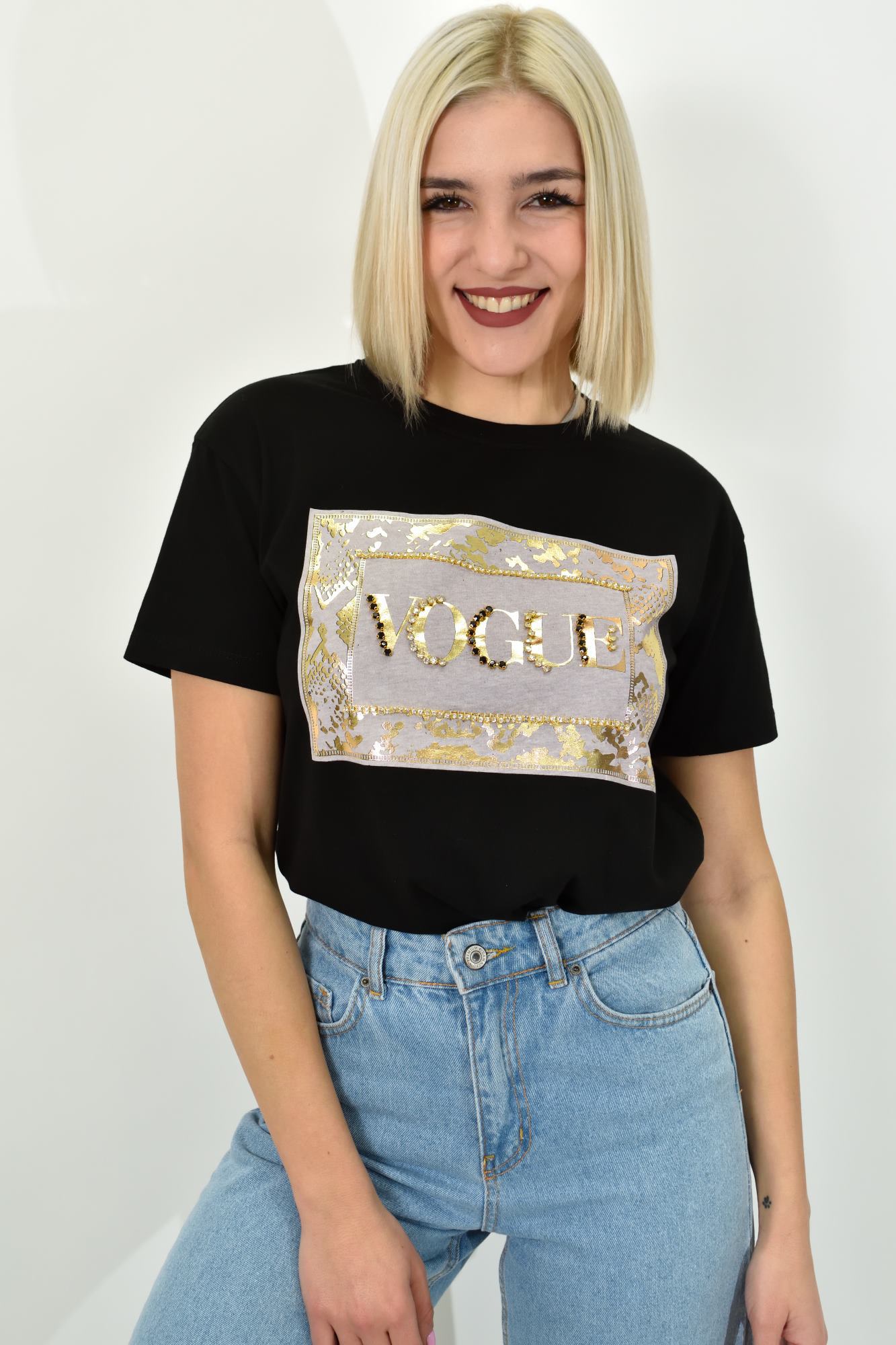 Γυναικείο T-shirt με σχέδιο Vogue Μαύρο 23132