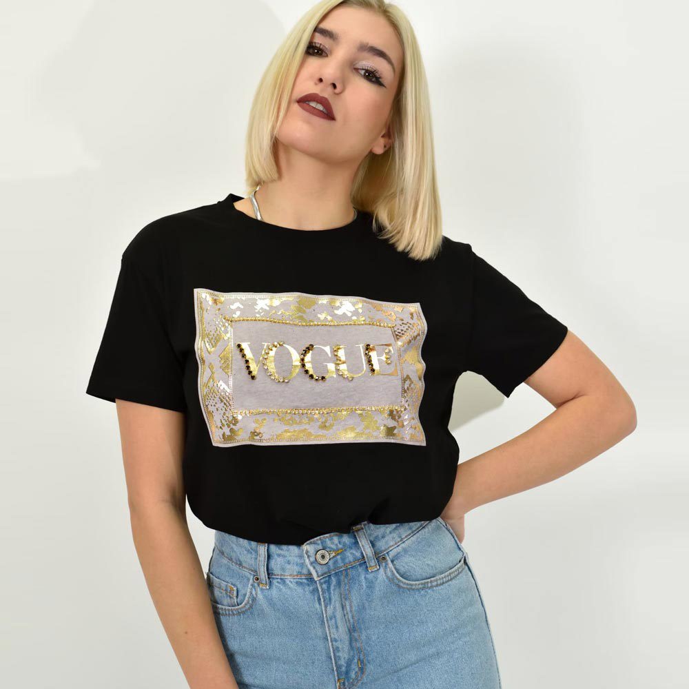Γυναικείο T-shirt με σχέδιο Vogue Μαύρο 23132