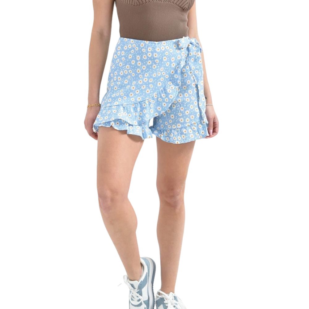 Γυναικείο Φλοράλ Σορτσάκι με Βολάν και Κρουαζέ Δέσιμο Γαλάζιο 26346