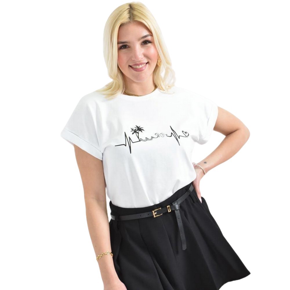 T-shirt με τροπικό τύπωμα Λευκό 26398