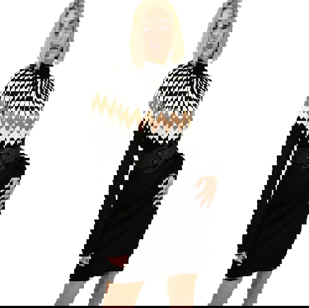 Γυναικείο πλεκτό φόρεμα με σχέδιο Μαύρο 9016