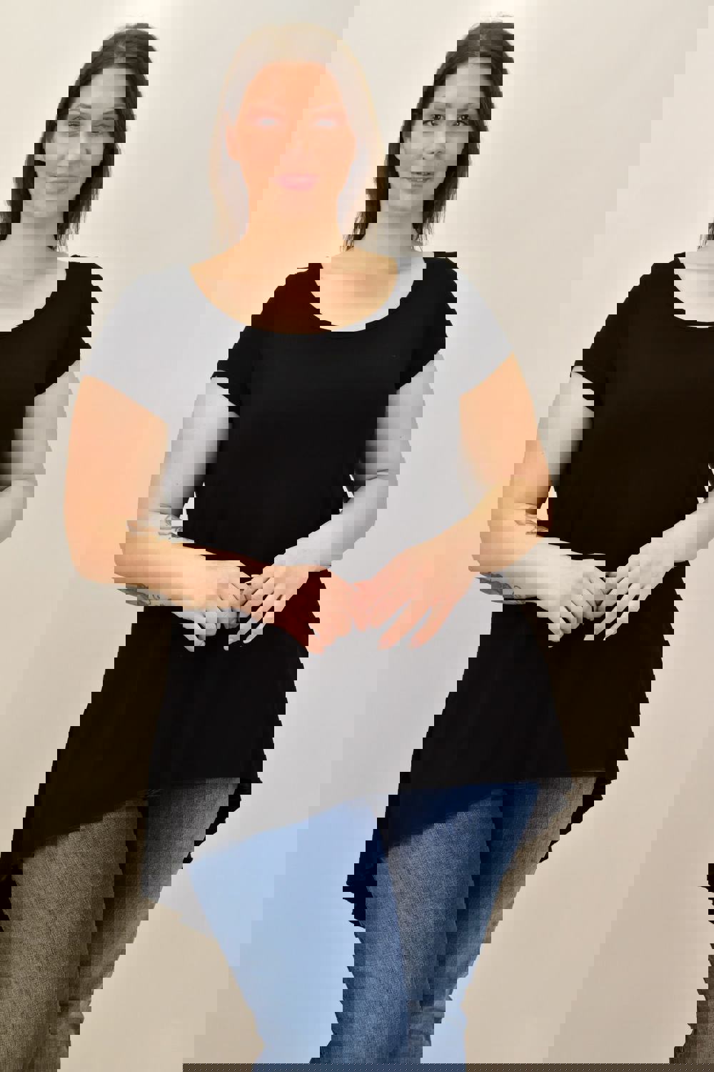 Γυναικεία μπλούζα ασύμμετρη oversized Μαύρο 19079 φωτογραφία