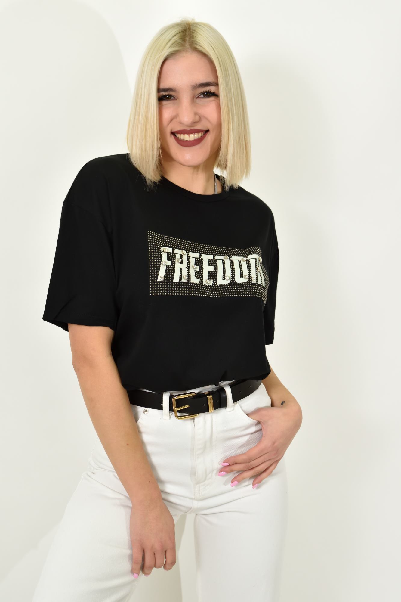 Γυναικείο T-shirt με σχέδιο Freedom Μαύρο 23140